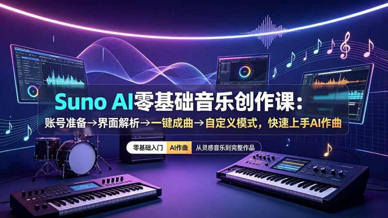 Suno AI零基础音乐创作课：账号准备→界面解析→一键成曲→自定义模式，快速上手AI作曲 三零资源-三零资源