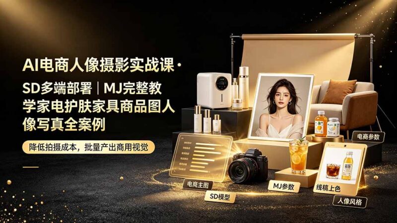 AI电商人像摄影实战课·SD多端部署|MJ完整教学|家电护肤家具商品图人像写真全案例 三零资源-三零资源
