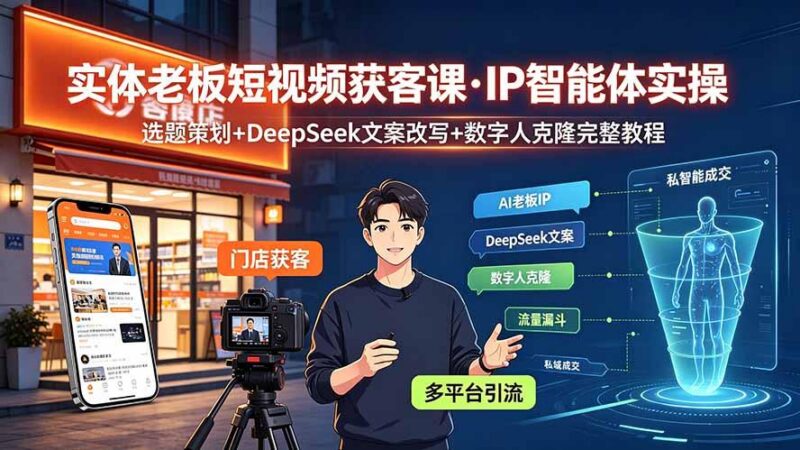 实体老板短视频获客课·IP智能体实操｜选题策划+DeepSeek文案改写+数字人克隆完整教程 三零资源-三零资源