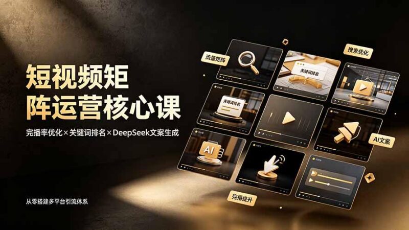 短视频矩阵运营核心课：完播率优化×关键词排名×DeepSeek文案生成，从零搭建多平台引流体系 三零资源-三零资源