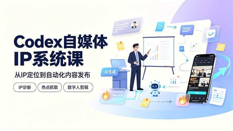 Codex自媒体IP系统课:IP诊断/热点抓取/IP蒸馏 Skill,爆款复刻数字人多平台自动发布教程 三零资源-三零资源