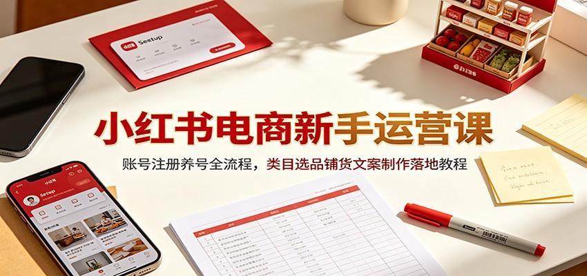 小红书电商新手运营课：账号注册养号全流程，类目选品铺货文案制作落地教程