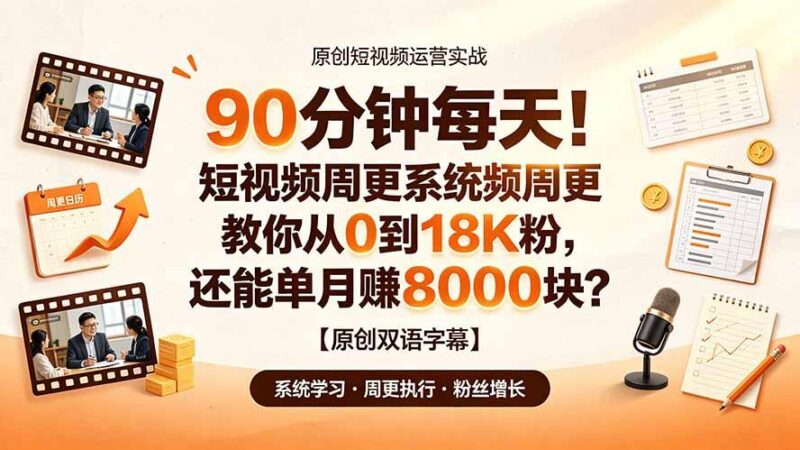 90 分钟每天!短视频周更系统教你从 0 到 18K 粉,还能单月赚 8000 块?【原创双语字幕】 三零资源-三零资源