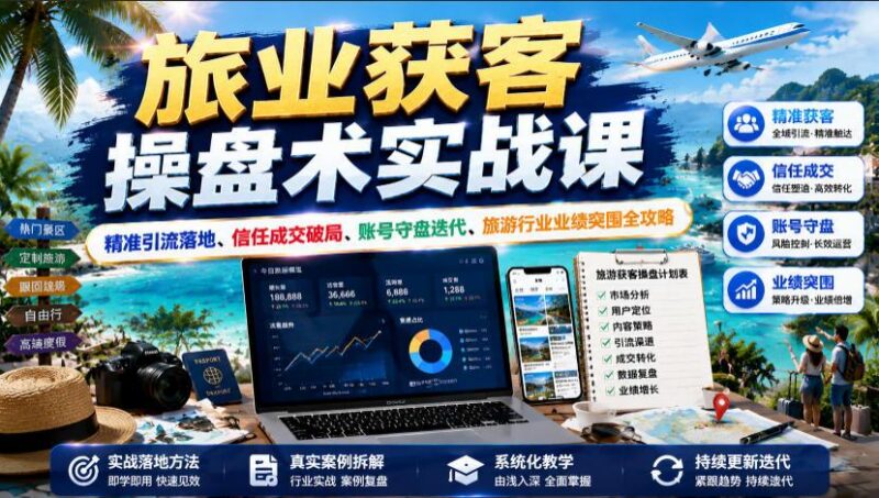 旅业获客操盘术实战课|精准引流落地、信任成交破局、账号守盘迭代、旅游行业业绩突围全攻略-三零资源
