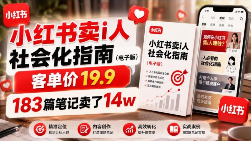 小红书卖I人社会化指南(电子版),客单价19.9,183篇笔记卖了14w! 三零资源-三零资源