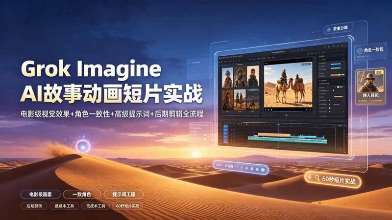 Grok Imagine AI故事动画短片实战:电影级视觉效果+角色一致性+高级提示词+后期剪辑全流程-三零资源