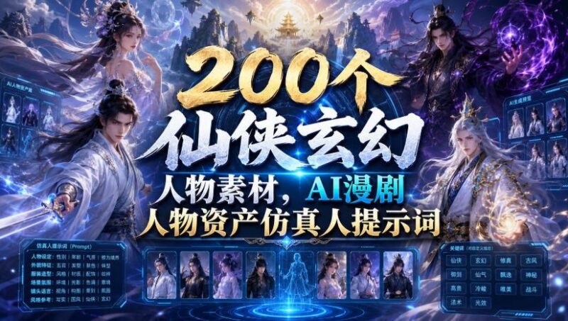200个仙侠玄幻人物素材,AI漫剧人物资产仿真人提示词-三零资源