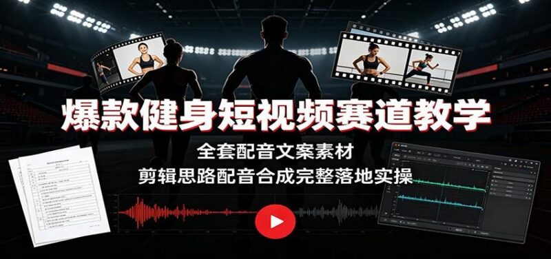 爆款健身短视频赛道教学:全套配音文案素材,剪辑思路配音合成完整落地实操 三零资源-三零资源