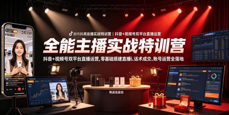全能主播实战特训营｜抖音+视频号双平台直播运营，零基础搭建直播间、精准选品、话术成交、账号运营全落地-三零资源