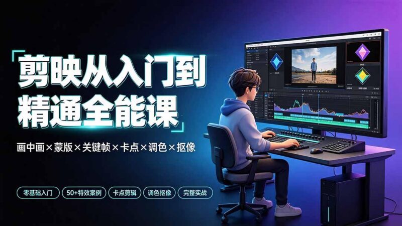 剪映从入门到精通全能课:画中画×蒙版×关键帧×卡点×调色×抠像,一站式掌握剪辑核心技能-三零资源