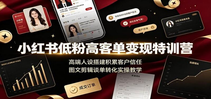 小红书低粉高客单变现特训营：高端人设搭建积累客户信任，图文剪辑谈单转化实操教学 三零资源-三零资源