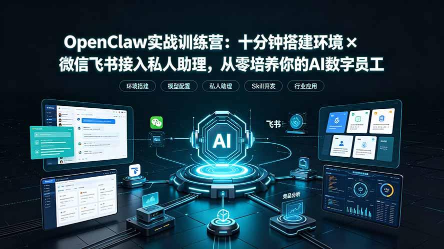 OpenClaw实战特训营:十分钟搭建环境×微信飞书接入私人助理,从零培养你的AI数字员工