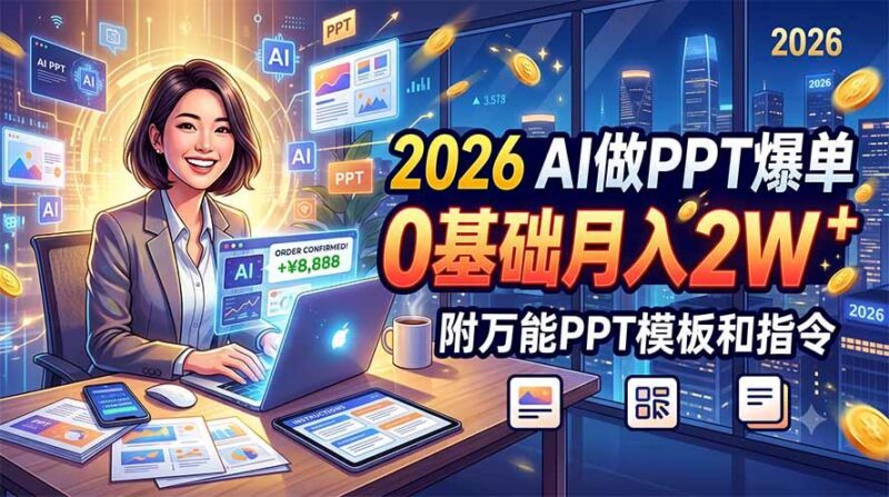 2026 AI做PPT爆单,0基础月入2W,附万能PPT模板和指令 三零资源-三零资源