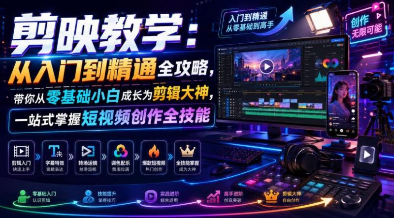 剪映教学:从入门到精通全攻略,带你从零基础小白成长为剪辑大神,一站式掌握短视频创作全技能 三零资源-三零资源