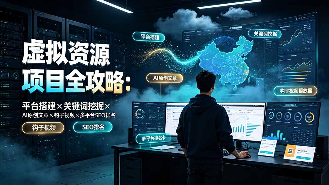 虚拟资源项目全攻略:平台搭建×关键词挖掘×AI原创文章×钩子视频×多平台SEO排名