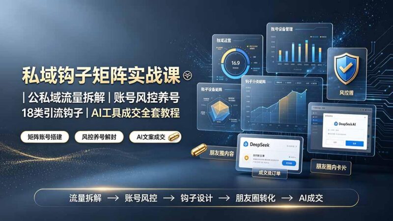 私域钩子矩阵实战课〓公私域流量拆解｜账号风控养号｜18类引流钩子｜AI工具成交全套教程-三零资源