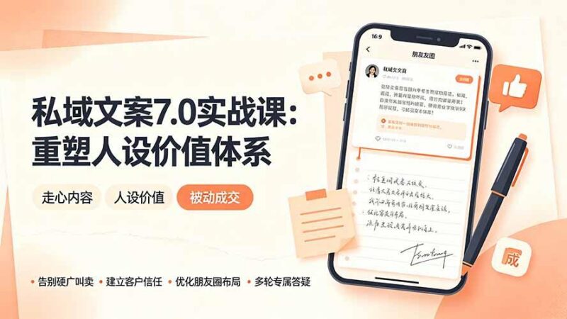 私域文案实战课7.0：重塑人设价值体系｜-告别硬广推销×走心内容×自我价值塑造，实现被动成交-三零资源
