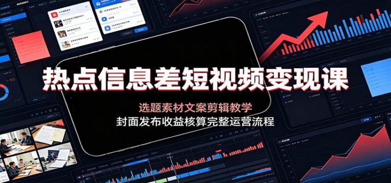 热点信息差短视频变现课：选题素材文案剪辑教学，封面发布收益核算完整运营流程-三零资源