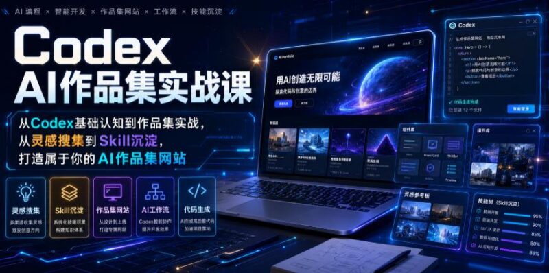 Codex AI作品集实战课，从Codex基础认知到作品集实战，从灵感搜集到Skill沉淀，打造属于你的AI作品集网站-三零资源