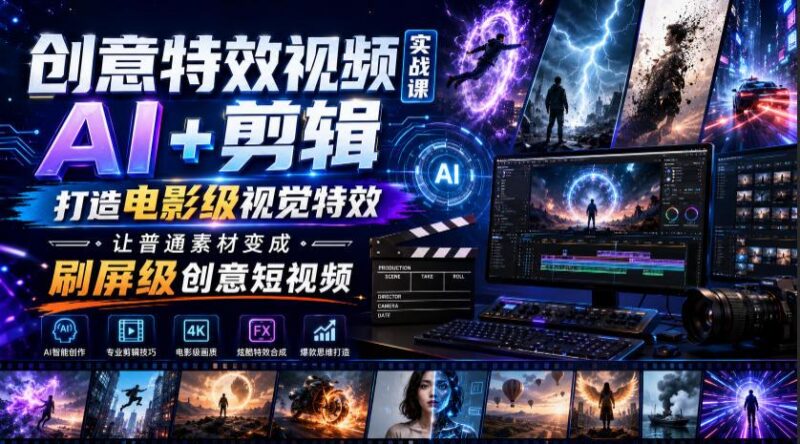 创意特效视频实战课，AI+剪辑打造电影级视觉特效，让普通素材变成刷屏级创意短视频-三零资源