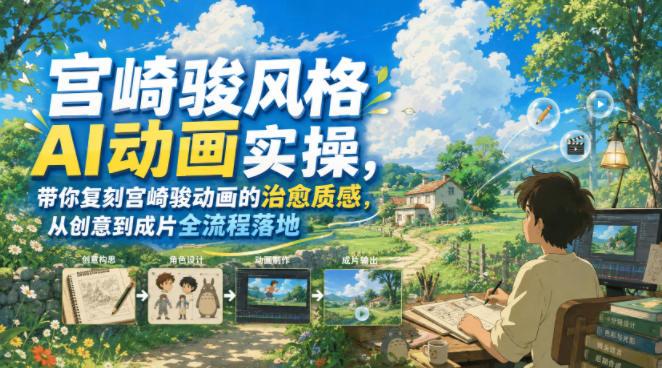 宫崎骏风格AI动画实操，带你复刻宫崎骏动画的治愈质感，从创意到成片全流程落地 三零资源-三零资源