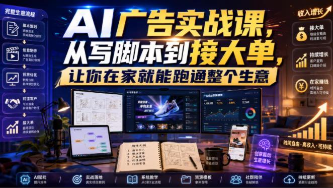 AI广告实战课，从写脚本到接大单，让你在家就能跑通整个生意【原创双语字幕】-三零资源