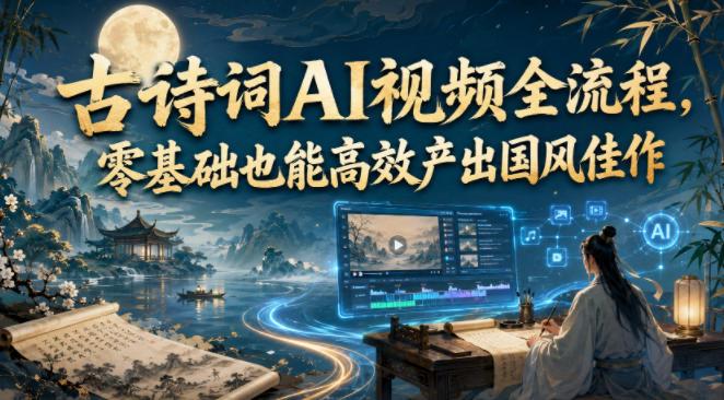 古诗词AI视频全流程,零基础也能高效产出国风佳作-三零资源