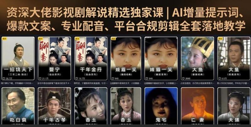 资深大佬影视剧解说精选独家课｜AI增量提示词、爆款文案、专业配音、平台合规剪辑全套落地教学 三零资源-三零资源