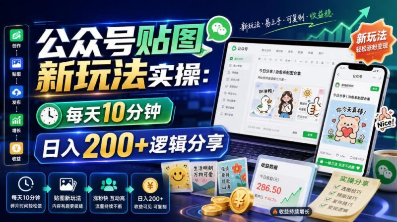 公众号贴图新玩法实操,每天10分钟,日入200+逻辑分享-三零资源