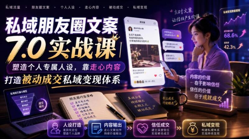 私域朋友圈文案7.0实战课|塑造个人专属人设,靠走心内容打造被动成交私域变现体系 三零资源-三零资源