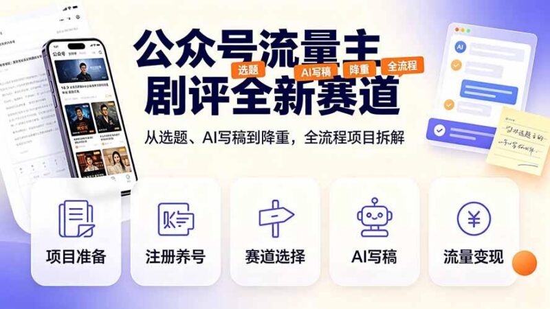 公众号流量主剧评全新赛道,从选题、AI写稿到降重,全流程项目拆解-三零资源