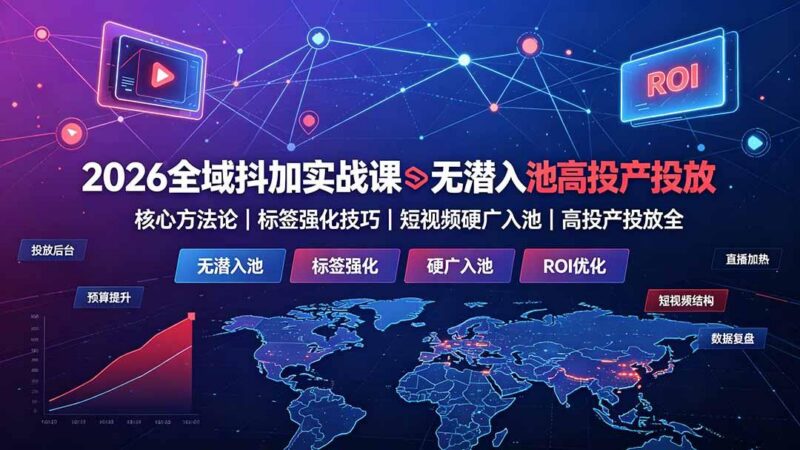 2026全域抖加实战课：无潜入池核心方法论｜标签强化技巧｜短视频硬广入池｜高投产投放全教程-三零资源