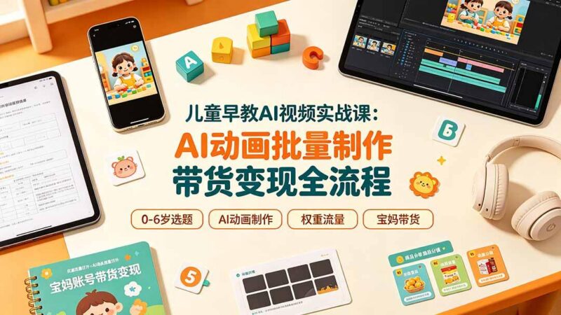 儿童早教AI视频实战课：0-6岁认知选题｜AI动画批量制作｜权重流量拉升｜宝妈账号带货变现全流程-三零资源