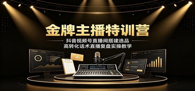 金牌主播特训营：抖音视频号直播间搭建选品，高转化话术直播复盘实操教学-三零资源
