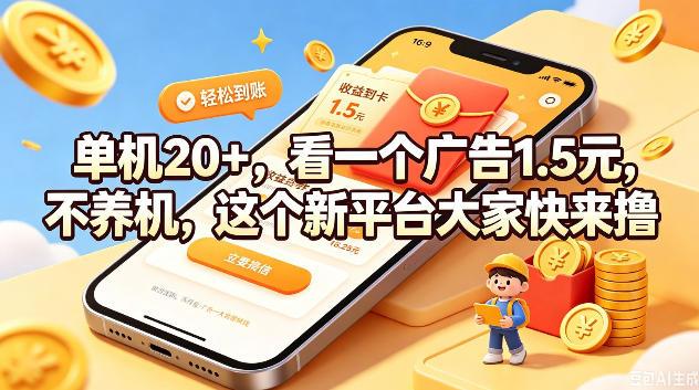 单机20+，看一个广告1.5米，不养机，这个新平台大家快来撸【揭秘】-三零资源