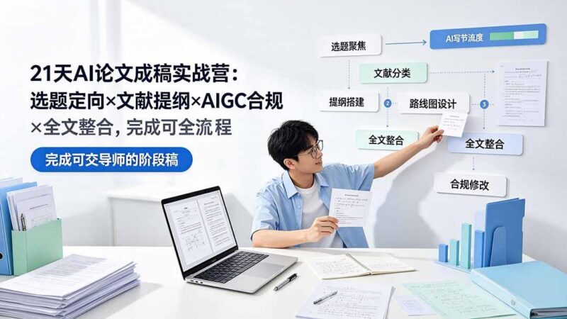 21天AI论文成稿实战营：选题定向×文献提纲×AIGC合规×全文整合，完成可交导师的阶段稿-三零资源