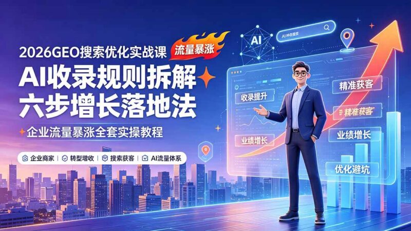 2026GEO搜索优化实战课：AI收录规则拆解｜六步增长落地法｜企业流量暴涨全套实操教程-三零资源