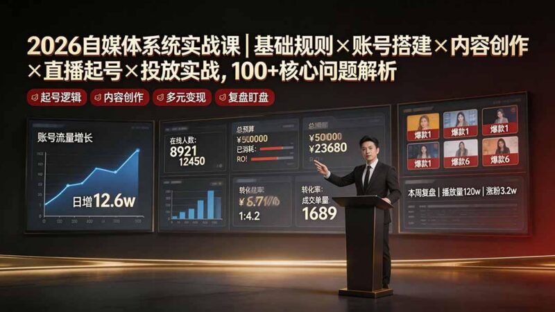 2026自媒体系统实战课|基础规则×账号搭建×内容创作×直播起号×投放实战,100+核心问题解析-三零资源