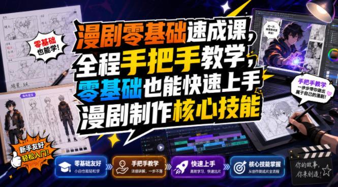 漫剧零基础速成课,全程手把手教学,零基础也能快速上手漫剧制作核心技能-三零资源