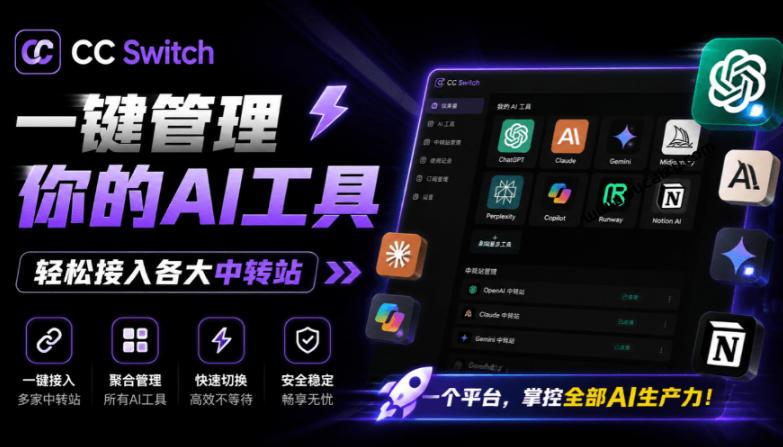 一键给Chatgpt、Codex、Claude接入地第三方中转站,CC Switch统一管理你的AI编程工具工作流-三零资源
