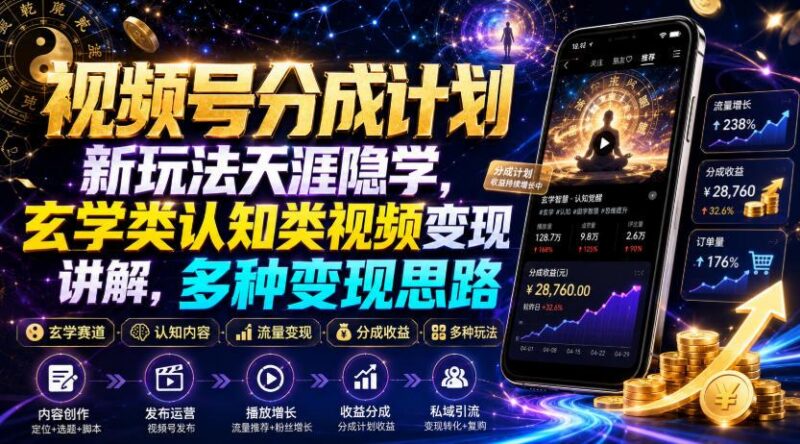视频号分成计划新玩法天涯隐学,玄学类认知类视频变现讲解,多种变现思路-三零资源