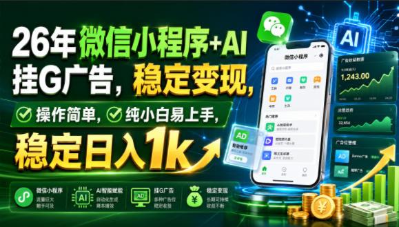 26年微信小程序+AI挂G广告，稳定变现，操作简单，纯小白易上手，稳定日入1k【揭秘】 三零资源-三零资源
