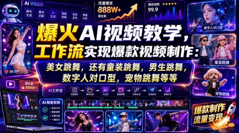 爆火AI视频教学,工作流实现爆款视频制作:美女跳舞,还有童装跳舞,男生跳舞,数字人对口型,宠物跳舞等等 三零资源-三零资源