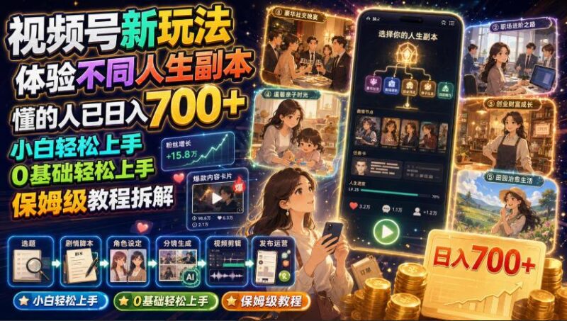 视频号新玩法体验不同人生副本,懂的人已日入700+,小白轻松上手,0基础轻松上手,保姆级教程拆解 三零资源-三零资源