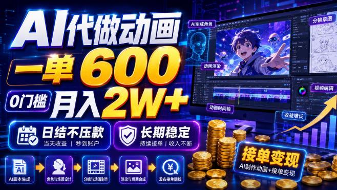 AI代做动画，一单600，0门槛月入2W+，日结不压款，长期稳定【揭秘】 三零资源-三零资源