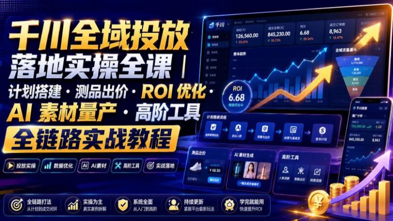 千川全域投放落地实操全课|计划搭建・测品出价・ROI优化・AI素材量产・高阶工具全链路实战教程 三零资源-三零资源