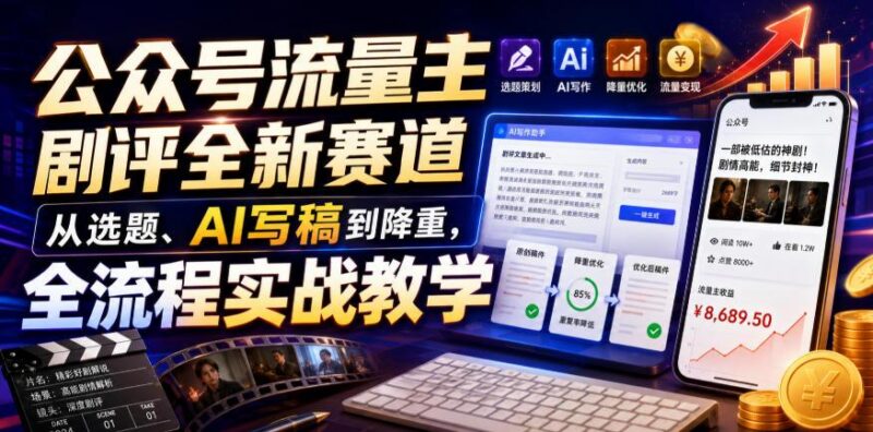 公众号流量主剧评全新赛道，从选题、AI写稿到降重，全流程实战教学 三零资源-三零资源