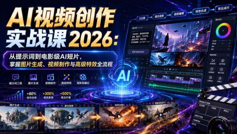 AI视频创作实战课2026：从提示词到电影级AI短片，掌握图片生成、视频制作与高级特效全流程 三零资源-三零资源