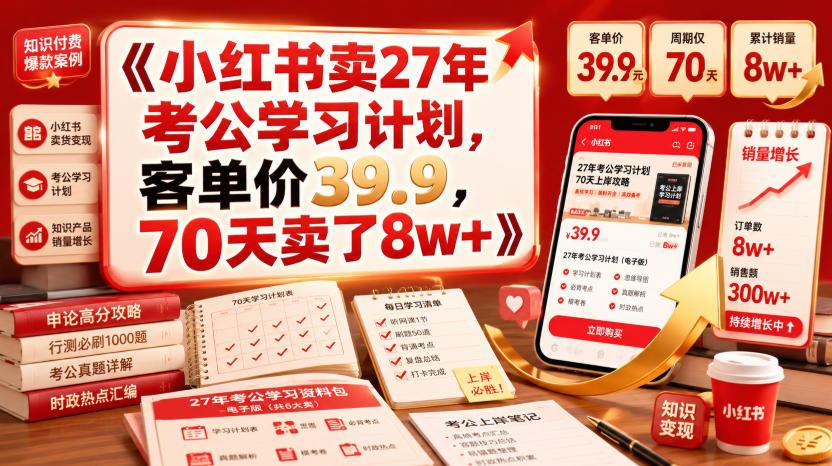 小红书卖27年考公学习计划,客单价39.9,70天卖了8w+!
