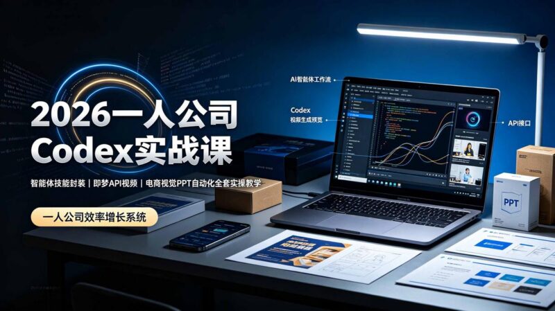 2026一人公司Codex实战课◆智能体技能封装|即梦API视频|电商视觉PPT自动化全套实操教学-三零资源